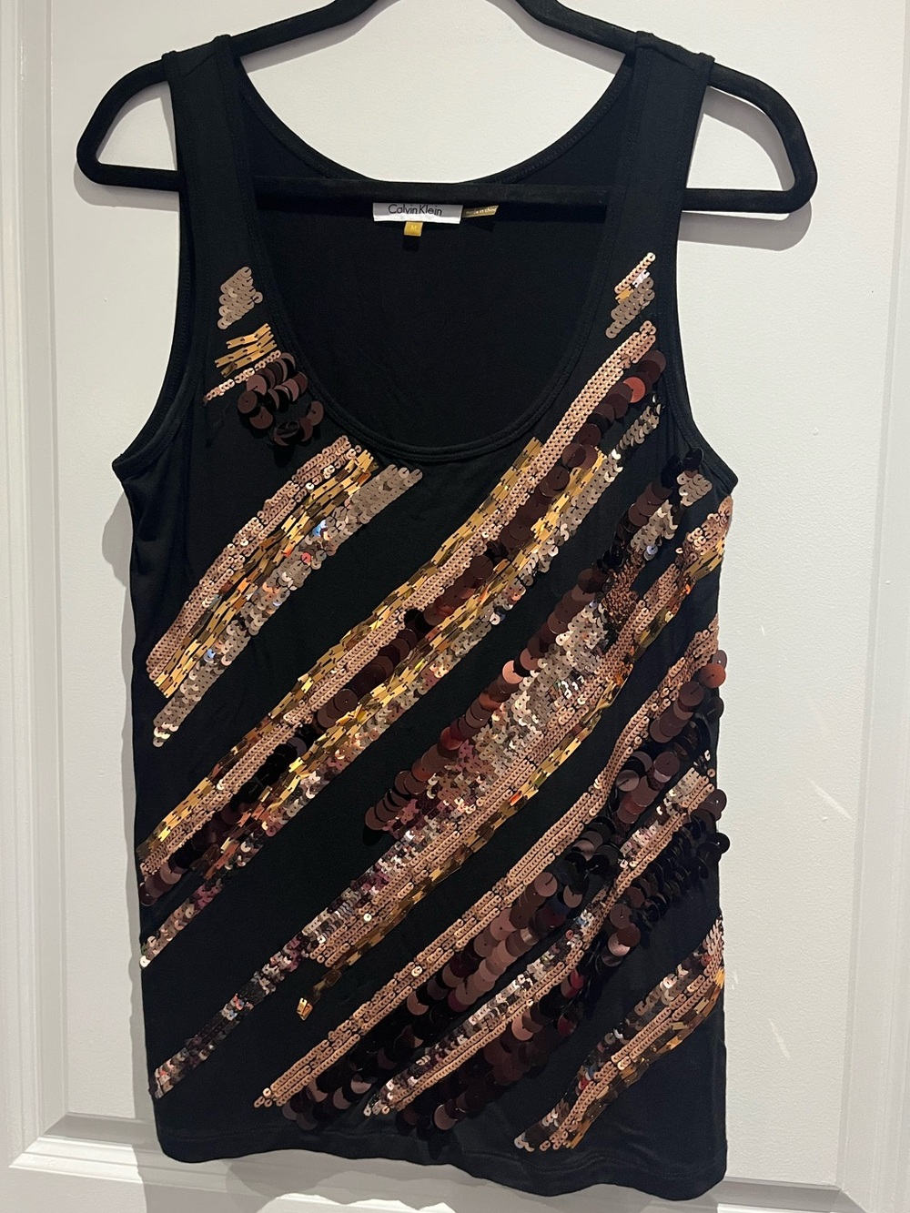 Calvin Klein Women’s Tank Top with Gold & Bronze Sequin Diagonals